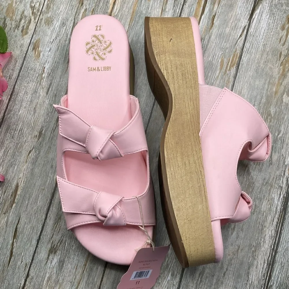 Sam & Libby Pink Platform Double Bow Tie Comfy Dress Sandals Shoes Size 11